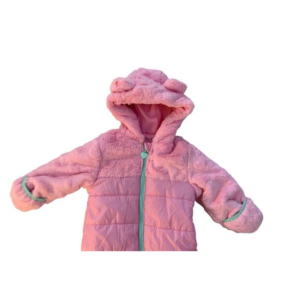 Wippette Kids Baby 6-9 Months Pink Faux Fur Puffer Bunting Snowsuit One Piece - Picture 2 of 11